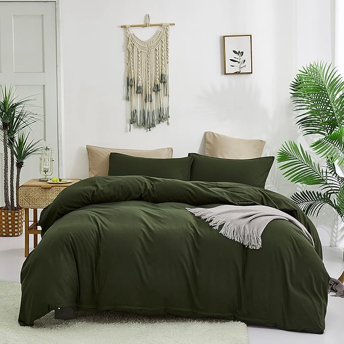 Cottonight Army Green Comforter Set King Men Bedding Comforter Set Olive Green Solid Blanket Quilts Modern Breathable 3 Piece Hunter Green Comforter for King Bed