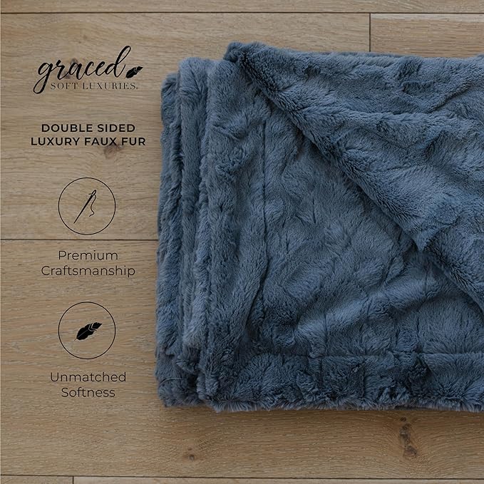 GRACED SOFT LUXURIES Throw Blanket Large Softest Warm Elegant Cozy Faux Fur for Home, Couch, Sofa, Chair, Den, Living Room (Solid Gray, Extra Large 60" x 80")