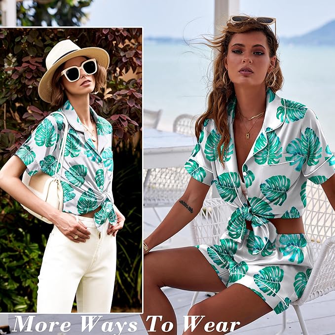 Ekouaer Pajamas for Women Set Silk Satin Pjs Shorts Sleepwear 2 Piece Loungewear S-XXL