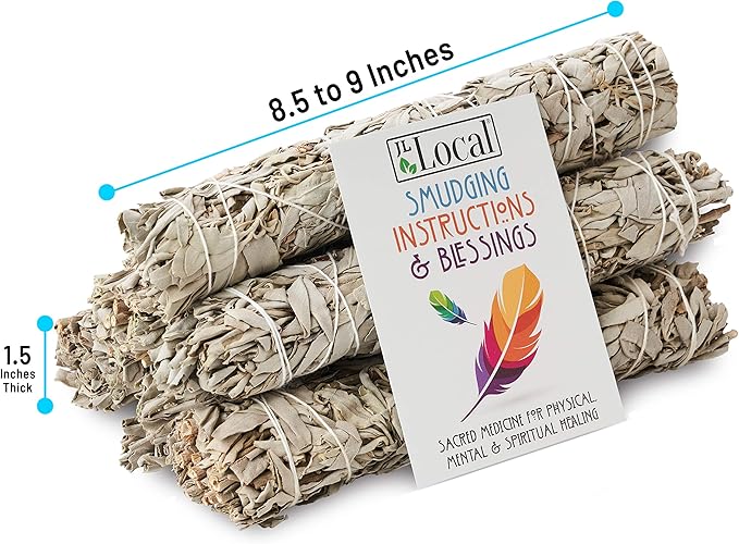 JL Local Wanderlust 9” White Sage Smudge Stick - Extra Large Smudging Wand Incense Stick for Cleansing, Purifying, Healing, Meditation, Yoga, Blessing (6 Pack)