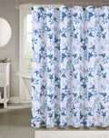 Serafina Home Hotel Quality Fabric Bathroom Shower Curtain: Floral Leaf Damask - Blue, Teal and White (72 x 70 inches)