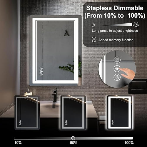 20x 28 LED Bathroom Mirror with Lights, Anti-Fog, Dimmable, Backlit + Front Lit, Memory Function, Lighted Bathroom Vanity Mirror for Wall(Horizontal/Vertical).