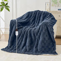 Electric Heated Blanket Full Size - Jacquard Checkered Sherpa 72"x84" Fast Heating Bed Blankets with 6 Heating Levels & 10 Hours Auto Off, Over-Heat Protection ETL, Navy Blue