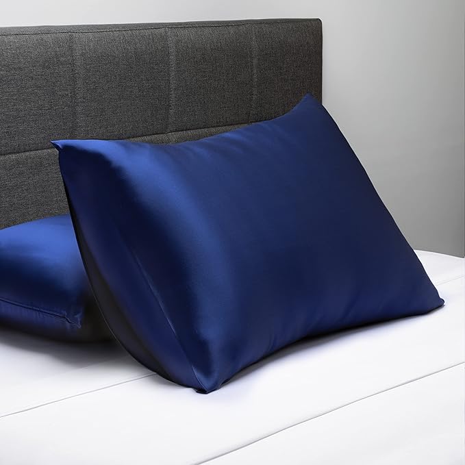 Fishers Finery 25mm 100% Pure Mulberry Silk Pillowcase (Navy Standard 2 Pack)