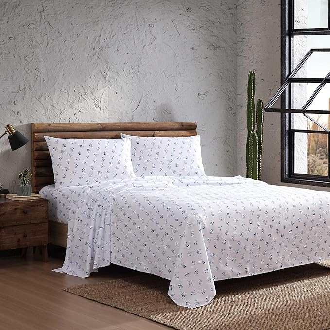 Wrangler - Queen Bed Sheets, Ultra-Soft & Lightweight Bedding with Matching Pillowcases, Lightweight Bed Set for All Season Comfort, Oeko-Tex Certified (Sketchy Ditsy Blue)