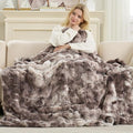 Cozy Bliss Faux Fur Throw Blanket for Couch, Fuzzy Soft Plush Thick Striped Blanket for Sofa Bedroom Living Room, 60 * 80 Inches Tie-dye Grey