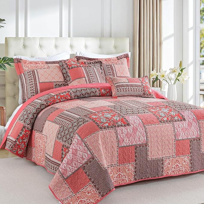 BEDIFANY Cotton King Quilt Set, Farmhouse King Size Quilt Bedding Set with 2 Pillow Shams, 3 PCs Lightweight King Size Bedspreads for Bed Decorations - All Seasons Coverlet Sets