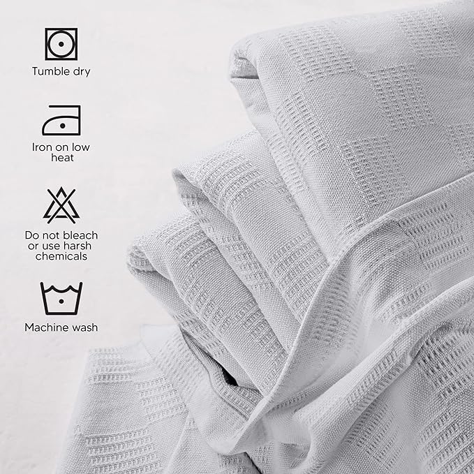 Utopia Bedding Silver 100% Cotton Blanket [Full Size - 90x84 Inch] 350GSM Lightweight, Soft and Breathable Thermal Blanket for All Seasons