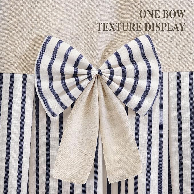 Farmhouse Shower Curtain Linen Bow Woven Fabric Country Rustic Western, Pleated Grey Stripe 72" W x 84" L