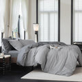 Reversible Duvet Cover Set 100% Washed Cotton Dark Grey Pinstripe Linen Feel Duvet Cover King Size with Zipper Closure & 2 Pillow Shams,Dark Grey/White Pinstripe Reverse Solid Dark Grey