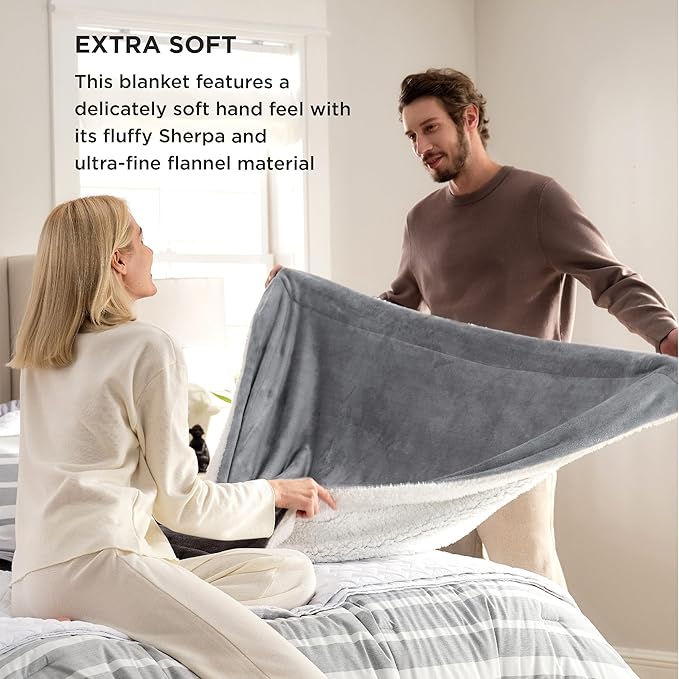 Bedsure GentleSoft Sherpa Fleece Throw Blanket for Couch - Thick and Warm Christmas Blanket for Winter, Soft Fuzzy Plush Throw Gift for Women and Men, Grey, 50x60 Inches