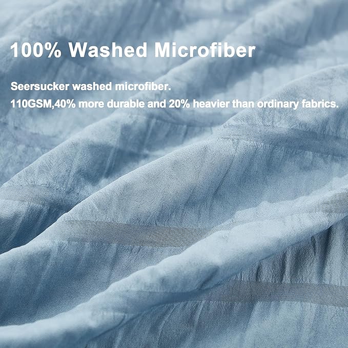 AveLom Grayish Blue Duvet Cover Full(80 x 90 inches), 3 Pieces (1 Duvet Cover, 2 Pillow Cases),Seersucker Tripe Soft Washed Microfiber Textured Duvet Cover Set with Zipper Closure, Corner Ties