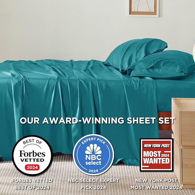 Bedsure California King Sheet Sets, Cooling Sheets, Rayon Derived from Bamboo, Breathable & Soft, Deep Pocket Up to 16 Inches, Hotel Luxury Silky Bedding for Hot Sleepers, Turquoise