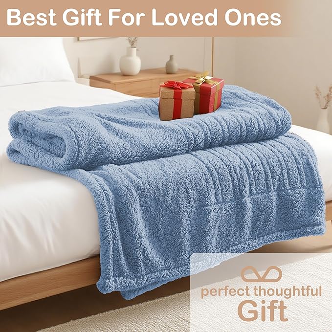Electric Heated Blanket 6 Heating Settings & 10H Auto Off Full 72×84 Double Sided Plush Sherpa Ultra-Soft Warm Thick, Machine Washable, Fast Heating, Home Office Light Blue