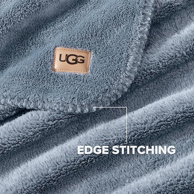 UGG Plush King Size Blanket for Bed, Fleece Cozy Blanket, Luxury Warm Large Throw for Couch, Washable Hypoallergenic California King Bedding, 110" x 90", Denim Blue (Whitecap)