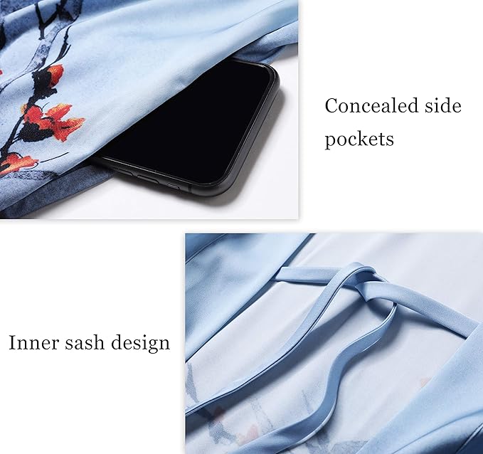 PRODESIGN Kimono Robe for Women - Long Satin Sleepwear Silky Kimono Cover-Up Nightgown Japanese Bathrobe Loungewear Blouse