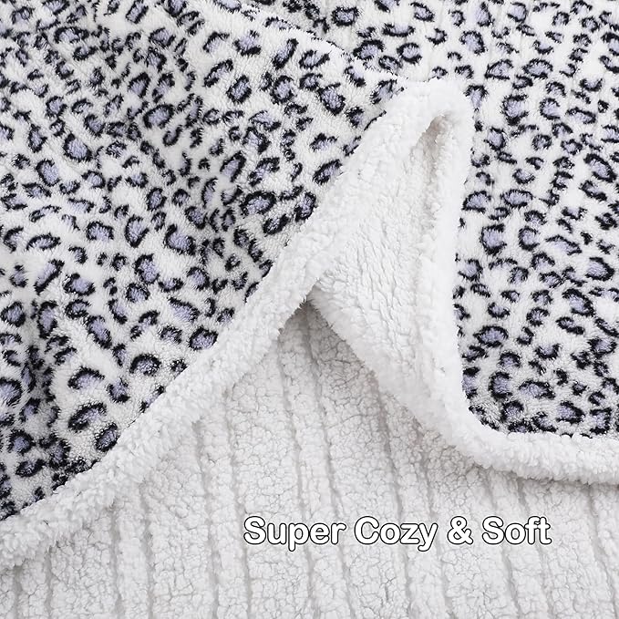 Electric Heated Blanket Full Size 72×84, 10H Auto Off & 6 Heating Settings Fluffy Ultra Soft Warmth Lightweight Cozy Plush Sherpa Machine Washable, Fast Heating, Home Office Leopard Print Blue & White