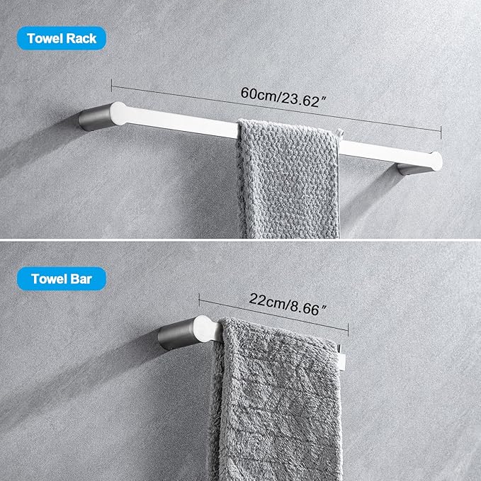 4-Pieces Bathroom Accessories Set, Towel Bar Set Modern Stainless Steel Towel Rack Towel Hooks Toilet Paper Holder for Bathroom Wall Mounted, Brushed Nickel 23 Inch