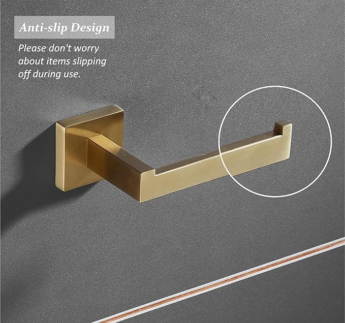 SHUNLI Gold Toilet Paper Holder + Hand Towel Holder, Brushed Gold Bathroom Accessories Hardware Set 2 Pieces, Wall Mounted Towel Ring Towel Bar, SUS304 Stainless Steel