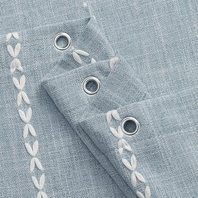 MitoVilla Boho Extra Long Shower Curtain 72 x 96, Blue Modern Farmhouse 96 inch XL Polyester Linen Texture Tassel Fabric Shower Curtain Set with Hooks for Cottagecore Country Bathroom Decor,Blue