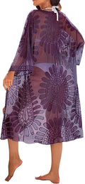 Blooming Jelly Womens Bathing Suit Cover Up 3/4 Sleeve Mesh Swimsuit Coverup Long Floral Beach Lace Kimono Summer Cardigan