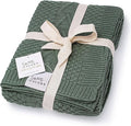 Knit Baby Blanket in Elegant Pattern, Organic Cotton Blankets for Crib or Stroller, Receiving Blankets - Juniper Green