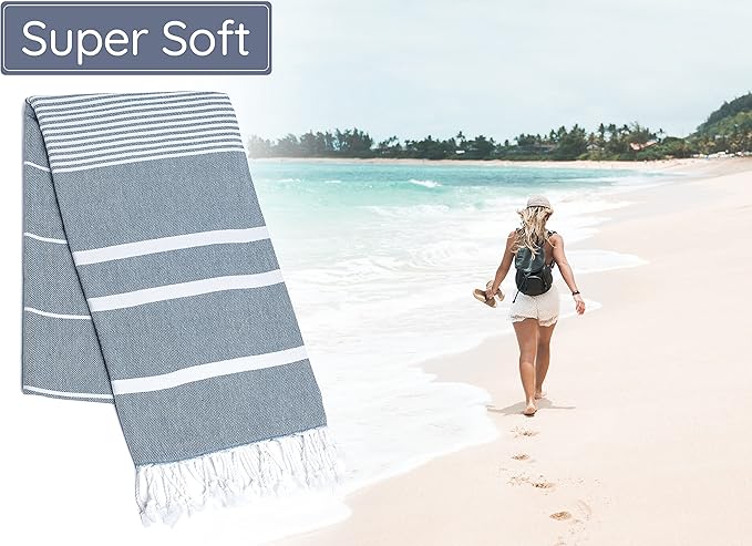 Premium Turkish Beach Towel – 100% Cotton, Sand Free, Oversized, Quick Dry Beach Towel 35”x67” – Ideal for Travel, Pool – Navy