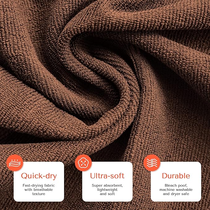 TASALON Microfiber Hair Towel for Salon - 10 Pack - 29 x 16 Inches, Quick Dry and Ultra-Soft Facial Towels with Soft Absorbant - Brown