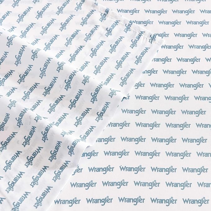 Wrangler - Queen Bed Sheets, Ultra-Soft & Lightweight Bedding with Matching Pillowcases, Lightweight Bed Set for All Season Comfort, Oeko-Tex Certified (Stamped Logo Blue)