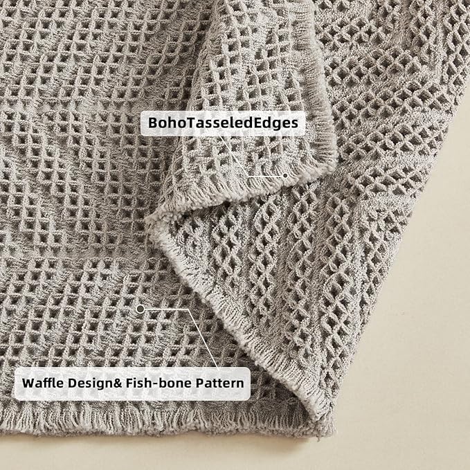 Bath Rugs,Upgraded Waffle Bath Mat,Super Absorbent Boho Bath Rug Non Slip Bath Rugs,Machine Washable Rugs, Rubber Backed Shower Matt, Ultra Soft,Gray,18" x 30"
