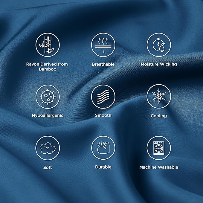 Bedsure Pillow Cases Queen, Cooling Pillow Cases, Rayon Derived from Bamboo Teal Blue Pillowcases Queen Size Set of 2, Soft & Breathable Bedding Pillow Covers with Envelope Closure, 20x30 Inches