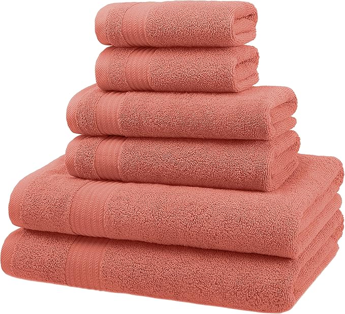 American Veteran Towel, 6 Piece Towel Set for Bathroom, 100% Cotton Turkish Bathroom Towels, 2 Bath Towels 2 Hand Towels 2 Washcloths, Coral