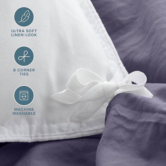 Bare Home Microfiber Duvet Cover Set - Ultra Soft Washed Microfiber - Oversized King Size - Linen-Like Look - Easy Care - Breathable Fabric - Our Softest Duvet Cover Set (Oversized King, Dusty Purple)