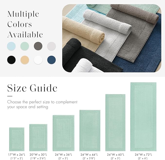 Madison Park Splendor Reversible 100% Cotton Tufted Bathroom Rug-3000 GSM Hotel Quality Luxurious Plush Medium Pile Bath Mat Absorbent, Quick Dry, Shower Room Décor, 20x30 Green