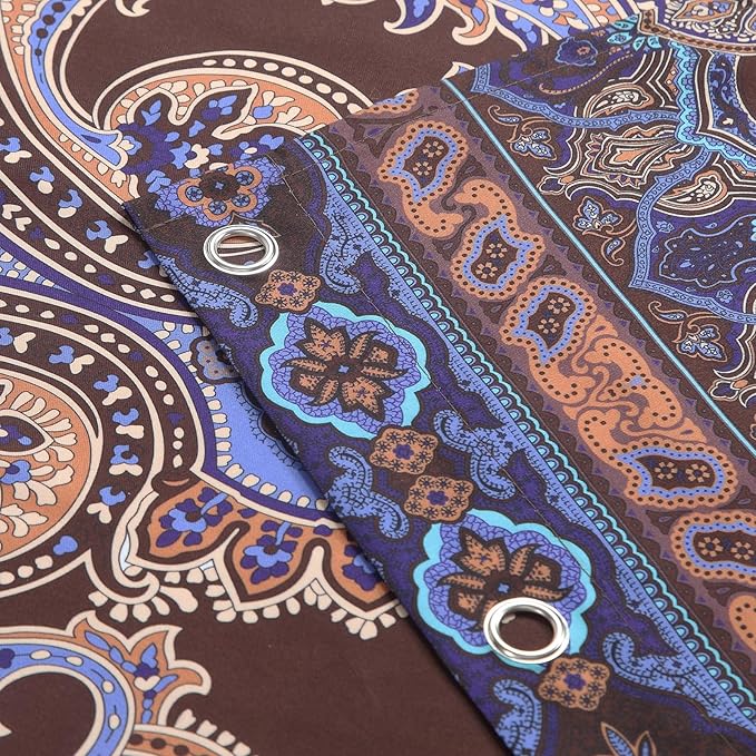 90 Inch Boho Shower Curtain, Extra Long Brown and Blue Bohemian Paisley Pattern Waterproof Fabric Shower Curtains for Bathroom, 72" W x 90" H