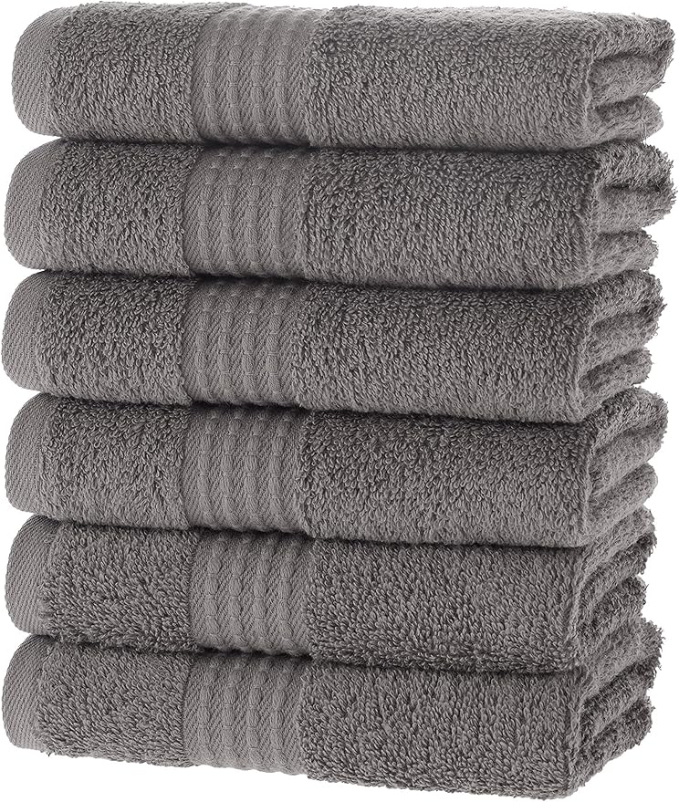 MAURA Basics Turkish Cotton Washcloth Towel Set High Performance Bathroom Essentials with Hanging Loops, Standard Size 13”x13”, Ideal for Daily Comfort, Space Gray