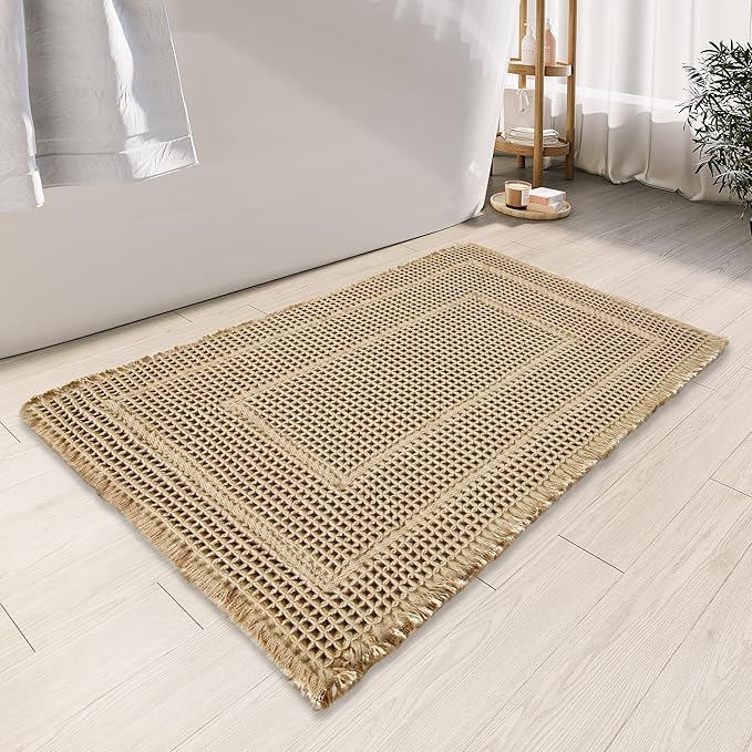 Bath Decor Bath Rugs,Upgraded Waffle Bath Mat,Super Absorbent Non Slip Bath Carpet,Machine Washable Bathroom Rugs for Bathroom, Quick Dry Shower Mats, Ultra Soft,Brown,24" x 36"
