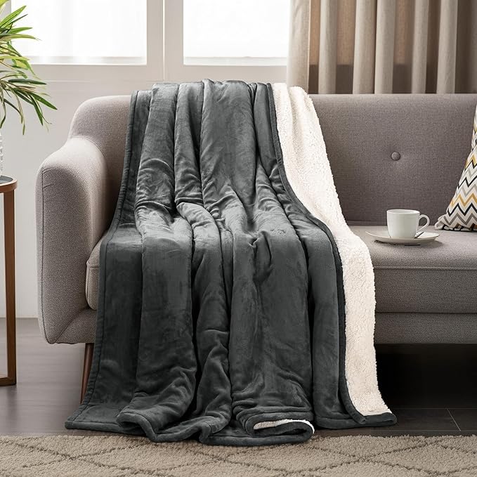 Utopia Bedding Sherpa Blanket Full Size (Grey, 90x84 Inches) - Soft Lightweight Plush Fleece Reversible Blanket for Bed, Sofa, Couch, Camping and Travel