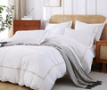 100% Cotton Duvet Cover Set Soft Comfortable with Embroidery Design 3 Pcs Sateen Weave Home Bedding Set (White&Gold, Queen)