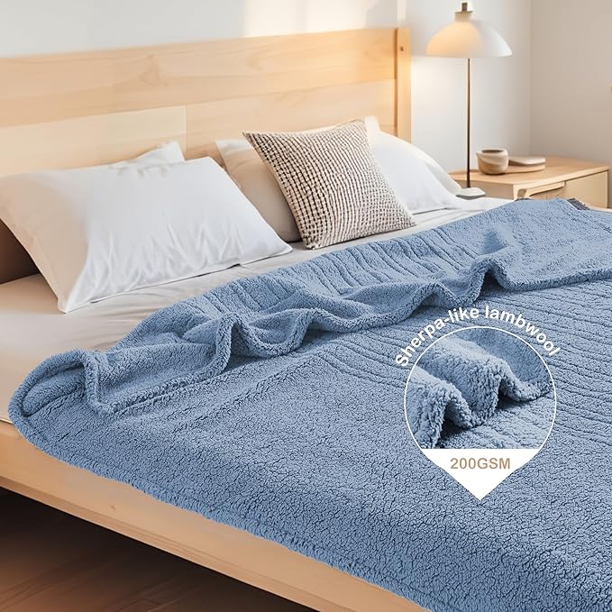 Electric Heated Blanket 6 Heating Settings & 10H Auto Off Full 72×84 Double Sided Plush Sherpa Ultra-Soft Warm Thick, Machine Washable, Fast Heating, Home Office Light Blue