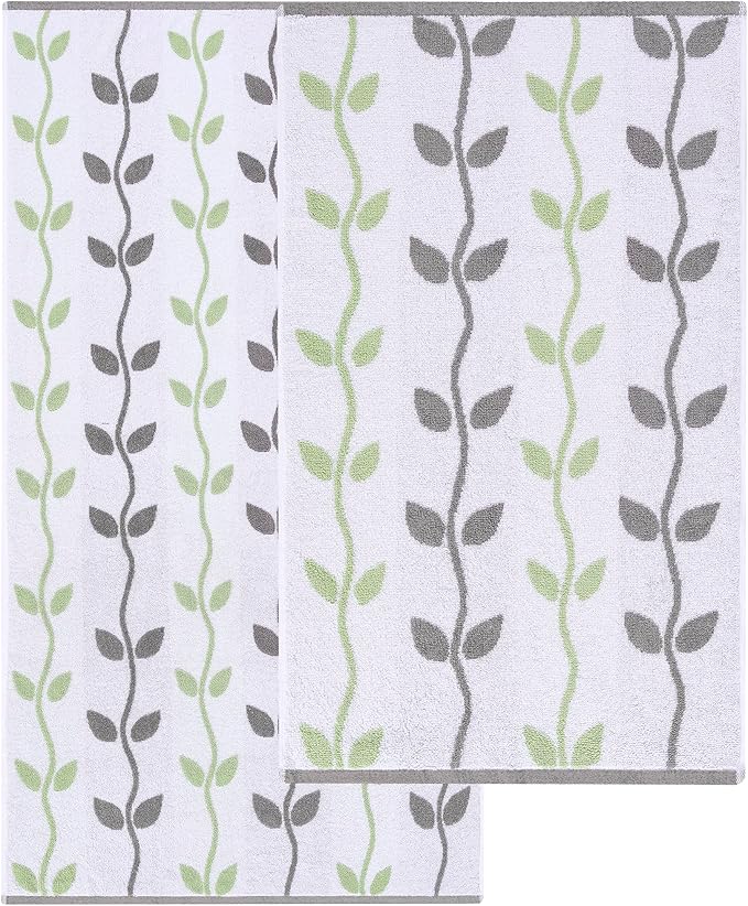 Modern Threads Organic Vines 6-Piece 100% Cotton Towel Set – Yarn Dyed Jacquard & Solid – Includes 2 Bath Towels, 2 Hand Towels, 2 Washcloths – Absorbent, Quick Dry, Soft & Durable – Gray