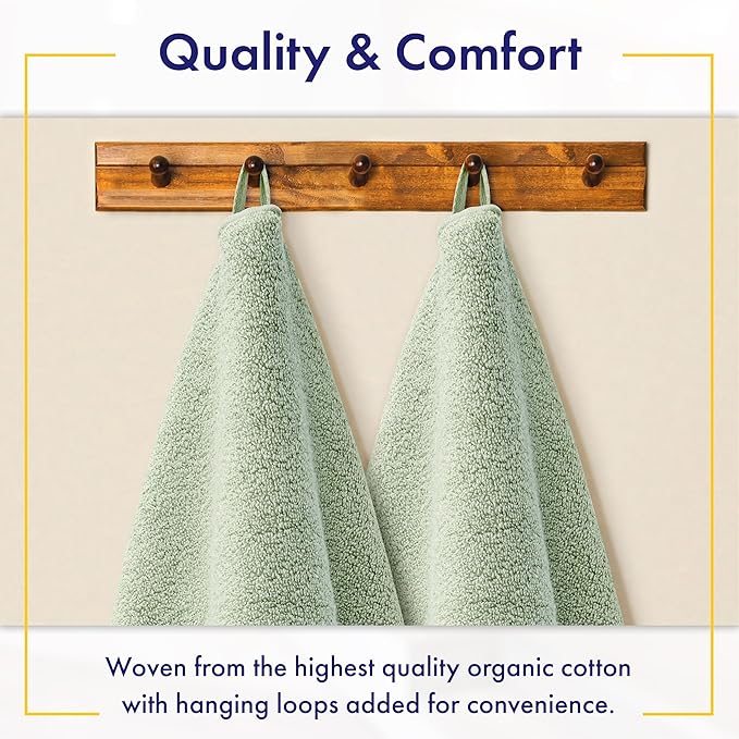 100% Organic Luxury Bath Sheets - GOTS Certified - Extra Large 35x70 Inches (Pack of 2) Zero-Twist, Long-Staple Cotton Bath Sheet Set (Eucalyptus Green)