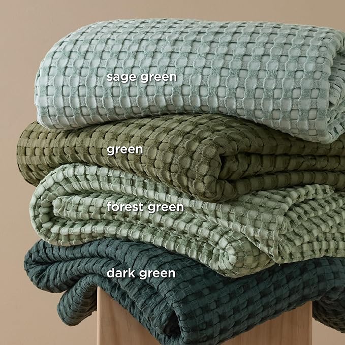 Bedsure Cooling Cotton Waffle King Size Blanket - Lightweight Breathable Blanket of Rayon Derived from Bamboo for Hot Sleepers, Luxury Throws for Bed, Couch and Sofa, Sage Green, 104x90 Inches