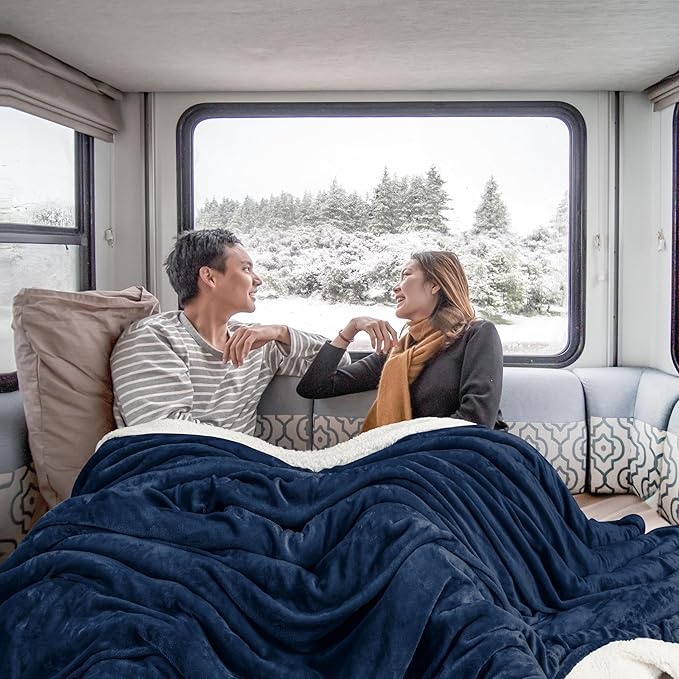 Utopia Bedding Sherpa Blanket King Size (Navy, 90x102 Inches) - Soft Lightweight Plush Fleece Reversible Blanket for Bed, Sofa, Couch, Camping and Travel
