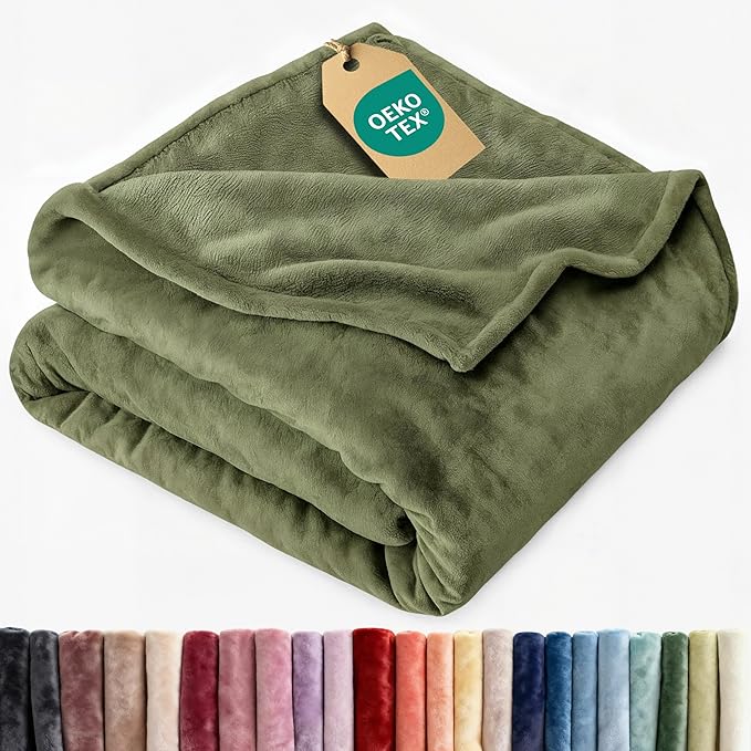 Ultra Soft Fleece Blanket Queen Size - Flannel Fleece Luxury Queen Blanket - Lightweight for Couch Bed Chair - Thick, Warm and Breathable - All Season Cozy Fuzzy, Anti-Static Microplush Bedding, Olive