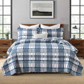 Quilt King Size, Cotton King Size Comforter Set, Blue White Striped Bedding Sets, Plaid King Bedspread,Striped Bed Set Lightweight Reversible All Season 3 Piece