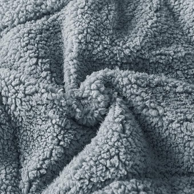 KASENTEX Super Ultra Soft Luxury Plush Sherpa Comforter, Cozy Reversible Faux Fur Machine Washable Bedding, Grey Blue, Twin/Twin XL Size