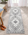 Uphome Boho Vintage Bathroom Runner Rug Gray Non-Slip Soft Bedroom Rug Machine Washable Oriental Kitchen Rug Traditional Tribal Floral Floor Mats for Hallway Kids Room Entryway, 24x71 inch