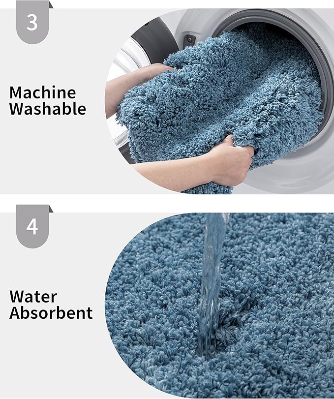 Blue Toilet Rug 22x24 Non Slip Fluffy Toilet Floor Mat U Shaped Washable Bathroom Contour Rug for Toilet Absorbent Thick Toilet Carpet