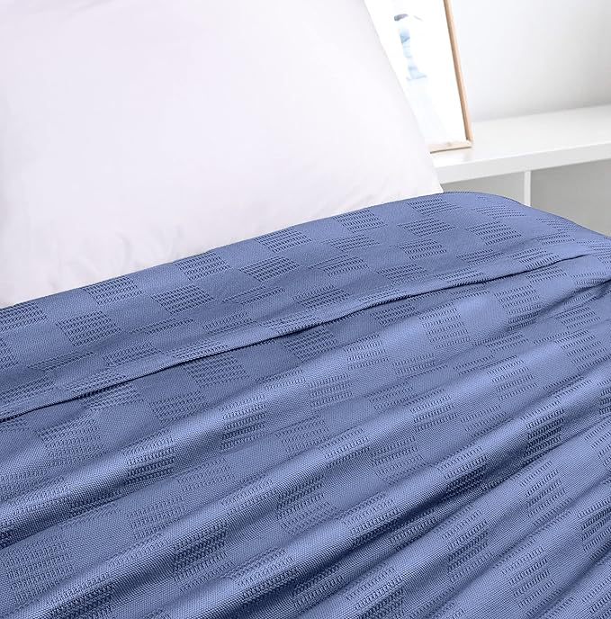 Utopia Bedding Wedgewood 100% Cotton Blanket [Twin Size - 90x72 Inch] 350GSM Lightweight, Soft and Breathable Thermal Blanket for All Seasons